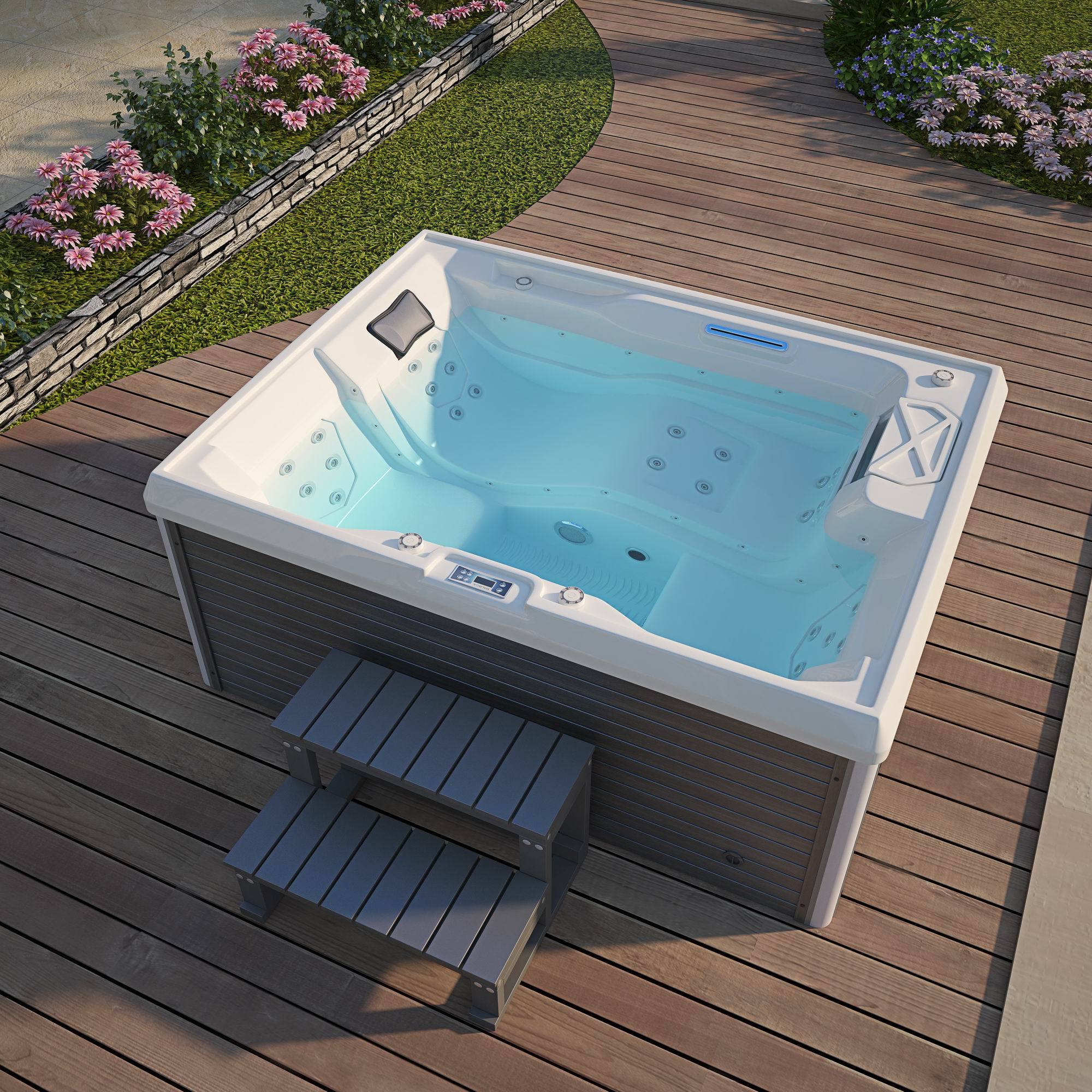 Relax Bathtub 3 Person Acrylic Hydromassage Whirlpool Jet Bath Swim Outdoor Spa Hot Tub with Soaking Tub