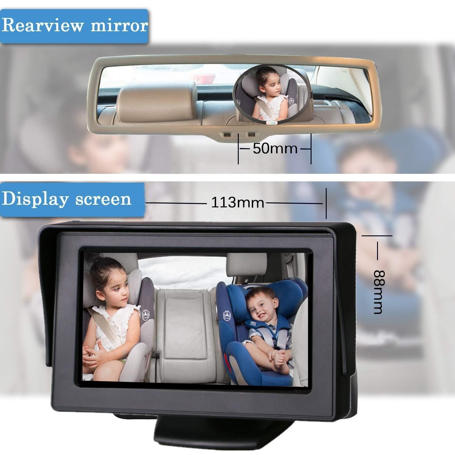 Relee 4.3 Inch LCD Screen Table Car Display System Car Rear View Mirror Monitor for Baby Car Monitor