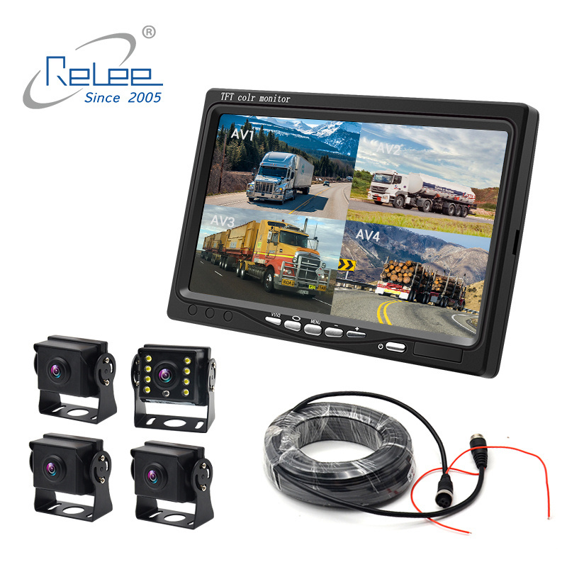 7 Inch 4 Split Monitor Backup Camera Waterproof IR Night Vision Parking System, for Bus and Truck