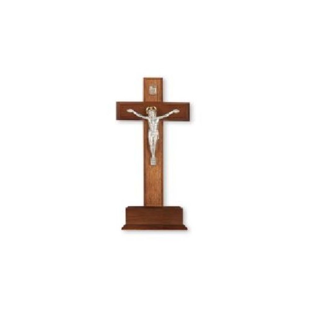 Church Equipment Supply In Stock Brown Church Wall Hanging Home Decoration Pray Alloy Crucifix silver Plated ODM Big Wood Cross