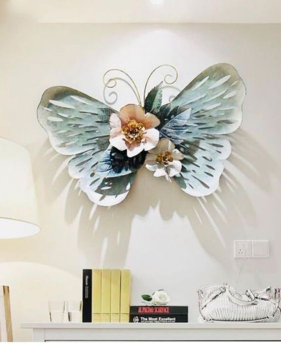 Decorative Blue Butterfly Wall Arts Meta Crafts For Decoration Living Room Bedroom Mounted Wall Crafts Home Accessories