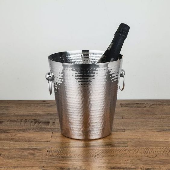 Silver Ice Bucket With Antler Deer Head Solid Aluminum Gold Handles Super Selling Unique Wine Cooler Pot Made IN India