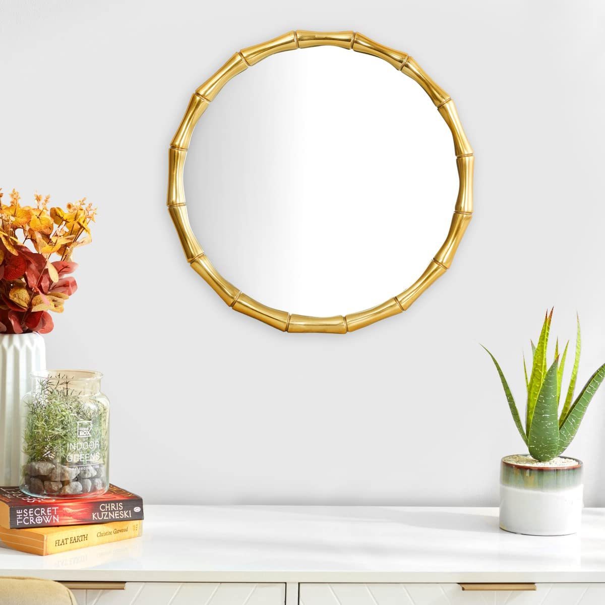 Bamboo Stick Shaped Metal Round Framed Mirror Wall Mounted Basin Mirror Image Viewer Cheval Glass Mirror Decorative Accessories