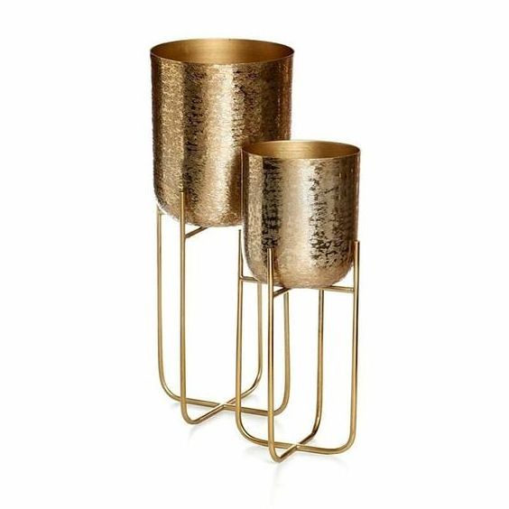 Antique Gold Plated Italian Planter Flower stand Reliable Quality Light Hammered Design Pots Amazing Modern Planters For Indoor