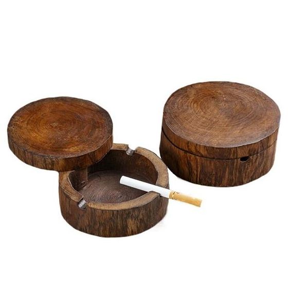 Polished Wooden Ashtray Round Shape Elders Smoking Personalized Ash Tray Cigar And Cigarette Ashes Keepsakes Round Ashtray Bowl