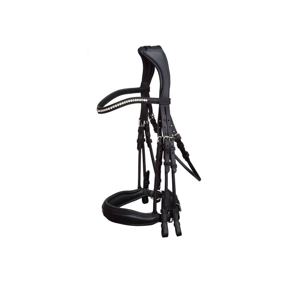 Leather BioThane Bridle for Horse Stable Riding Equestrian Dressage with Brow Band Noseband and Nylon Rope Headstall