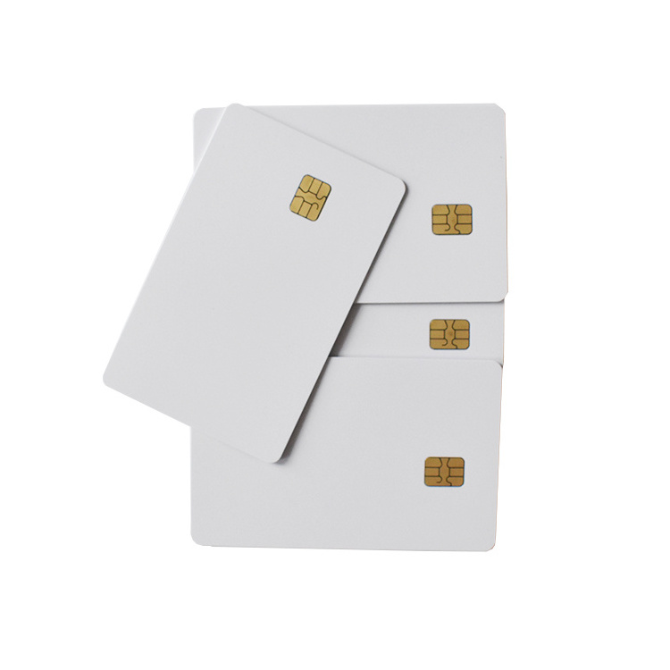 Reliablerfid Free Sample Cr80 Smart Contact IC Card Sle4428/ Sle4442/ Fm4442 Inkjet Rewritable Gold Pvc Blank Chip Card