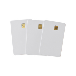 Reliablerfid Free Sample Cr80 Smart Contact IC Card Sle4428/ Sle4442/ Fm4442 Inkjet Rewritable Gold Pvc Blank Chip Card