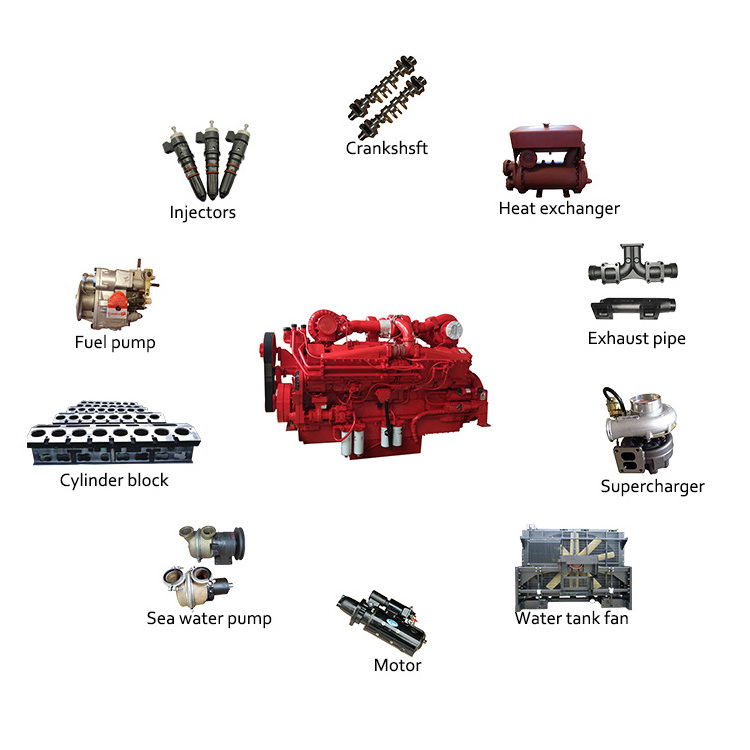 Cummins Engine Parts Crankshsft Injectors Heat exchanger Fuel pump Exhaust pipe Cylinder block Supercharger Sea water pump water