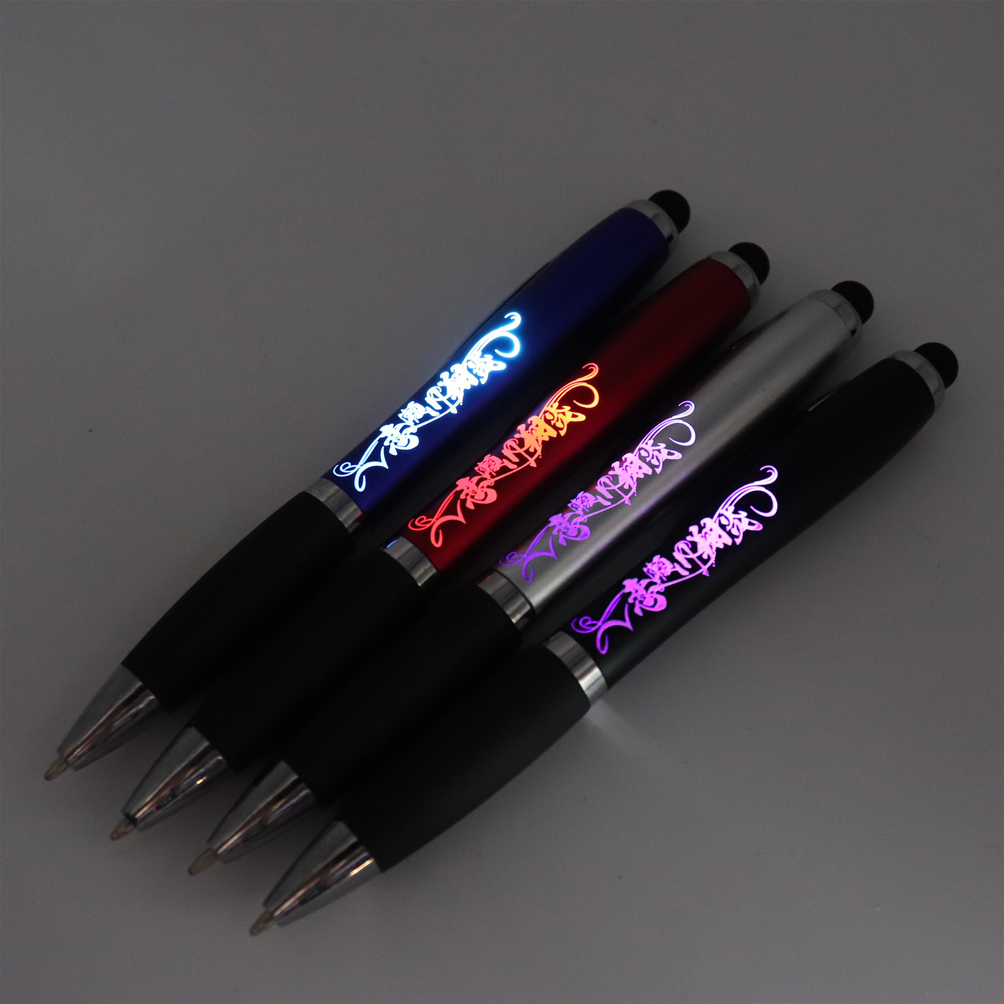 customized Led Laser Light up Ballpoint Pen with Rubber Grip-personalized ink ball pens custom engraved stylo promotional pens