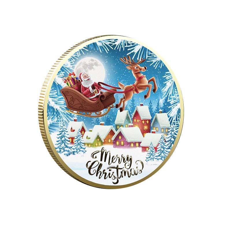 Christmas Sleigh Color Commemorative Coins Santa Claus Medal Children's Toys Custom Challenge Coin Fun Lucky Coins