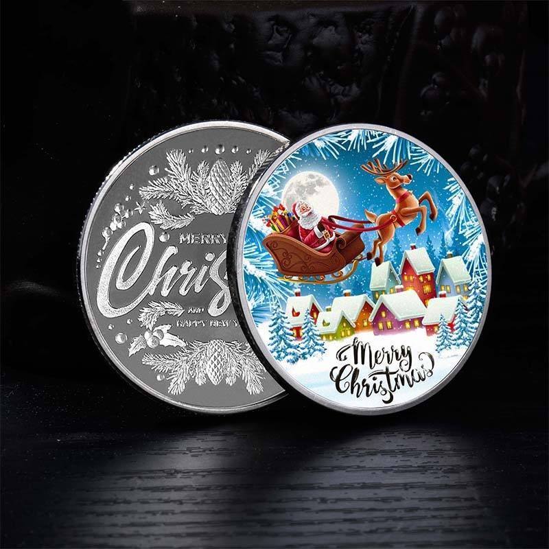 Christmas Sleigh Color Commemorative Coins Santa Claus Medal Children's Toys Custom Challenge Coin Fun Lucky Coins