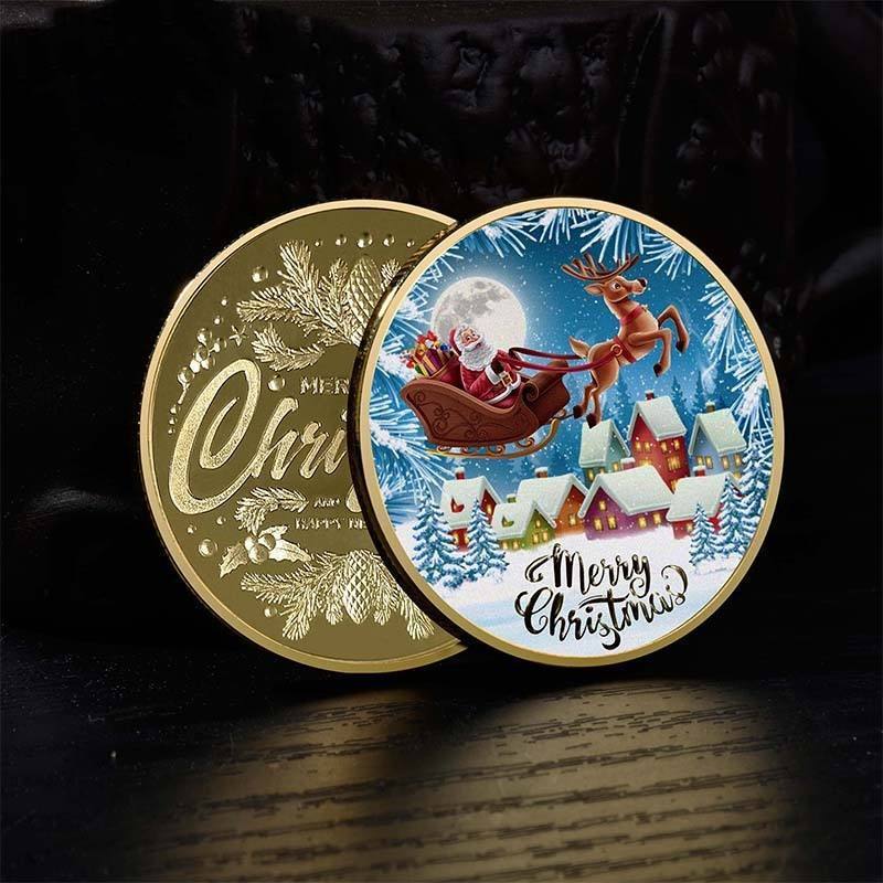 Christmas Sleigh Color Commemorative Coins Santa Claus Medal Children's Toys Custom Challenge Coin Fun Lucky Coins