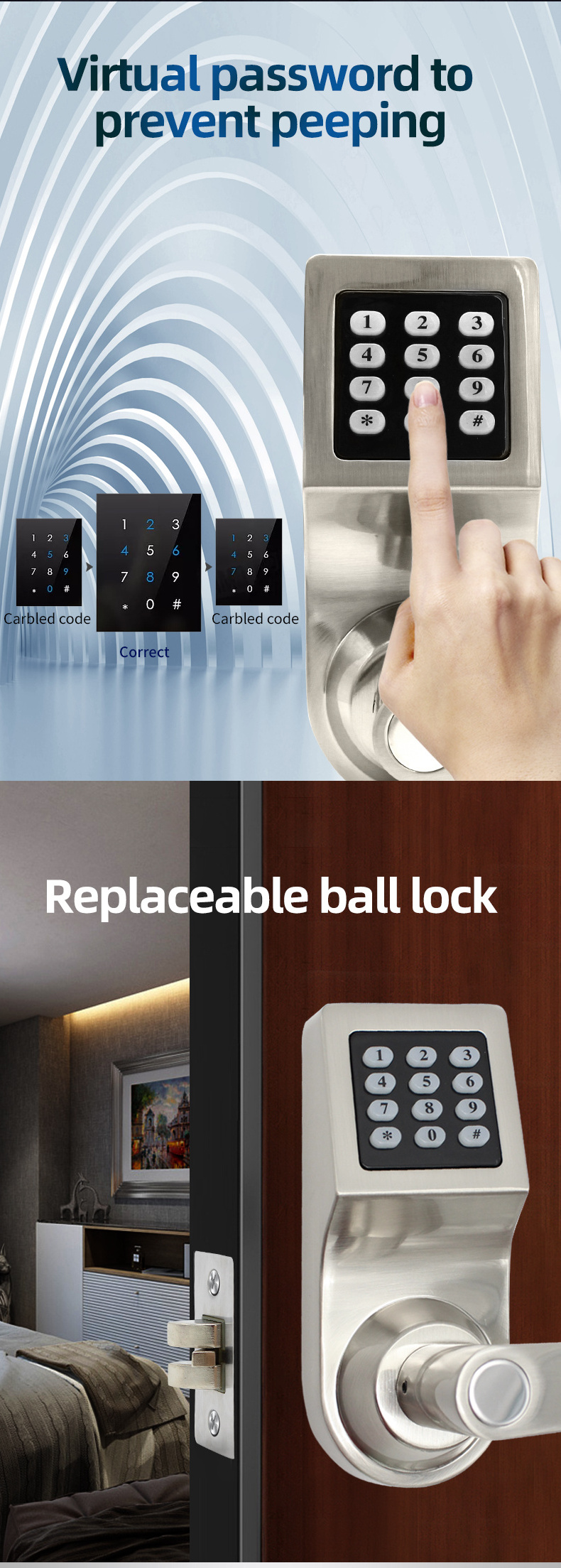 Digital door lock with handle Key Card smart lock with Password unlock ...
