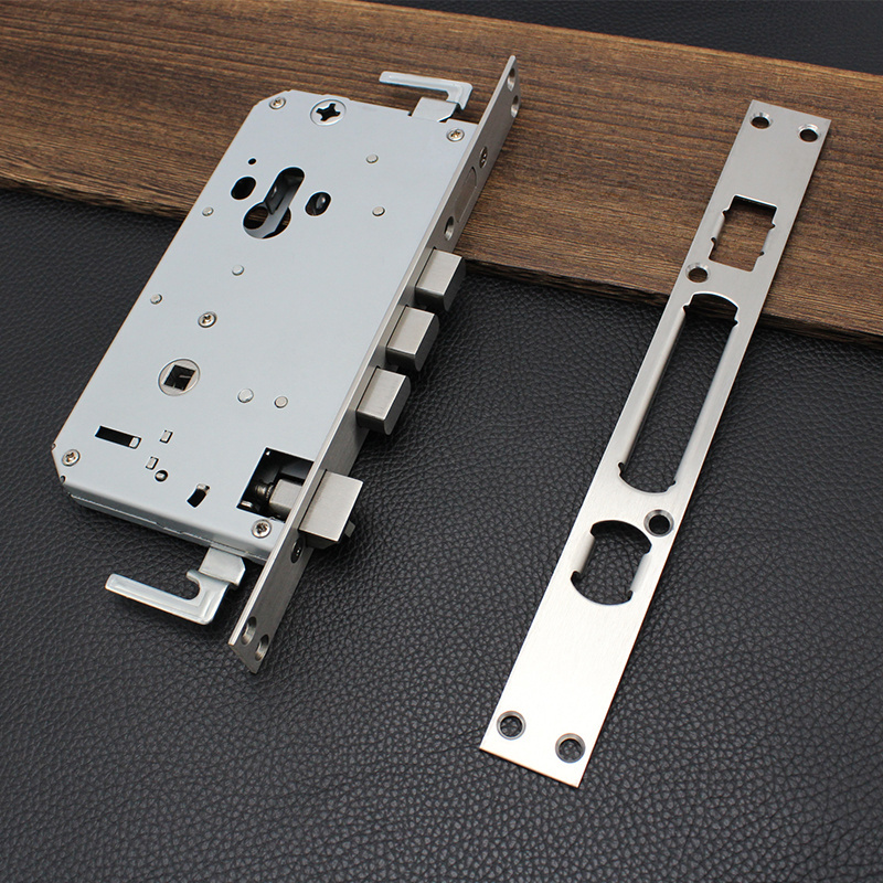 Security main door lock big plate exterior wooden door handle lock handle hollow lever handle on plate