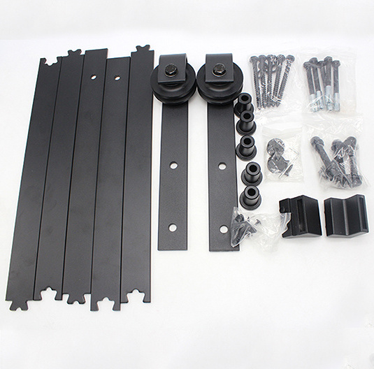 Hot sale Industrial style heavy duty barn door kits black sliding barn door hardware track bypassing system