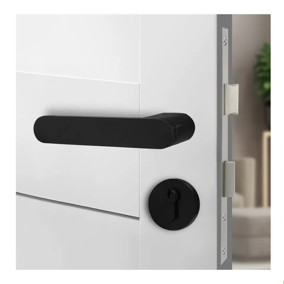 Modern Style Hardware Interior Zinc Alloy Solid Handle Internal Door Handle Lock for Bedroom Bathroom