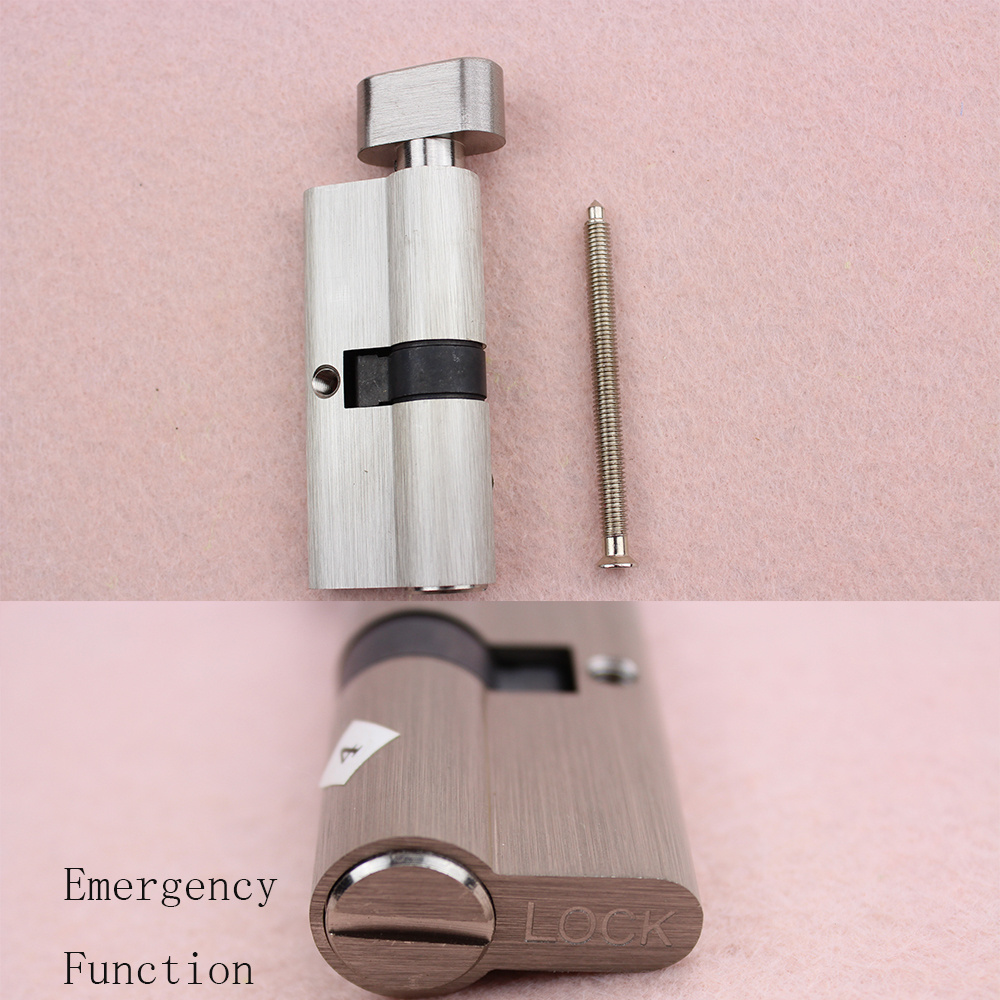 Toilet door lock cylinder with emergency bottom