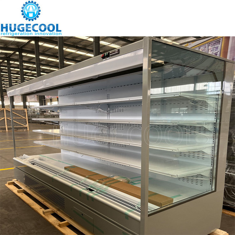 Hugecool commercial display freezer supermarket  multideck open chiller air curtain refrigerator for meat vegetable fruits