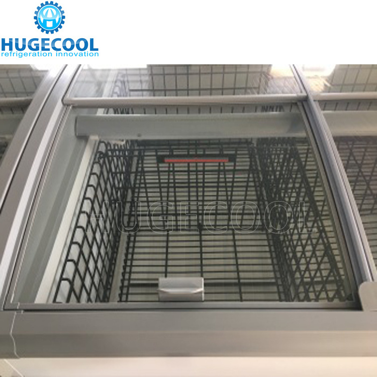 Manufacture glass door top sliding display island deep freezer for supermarket