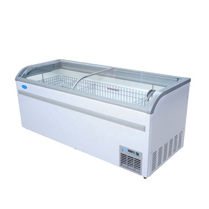 Manufacture glass door top sliding display island deep freezer for supermarket