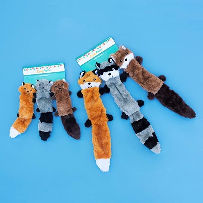 Skinny Peltz No Stuffing Squeaky Plush Dog Toy, Fox, Raccoon, and Squirrel Dog Puzzle Toy Pet Sounding Toys