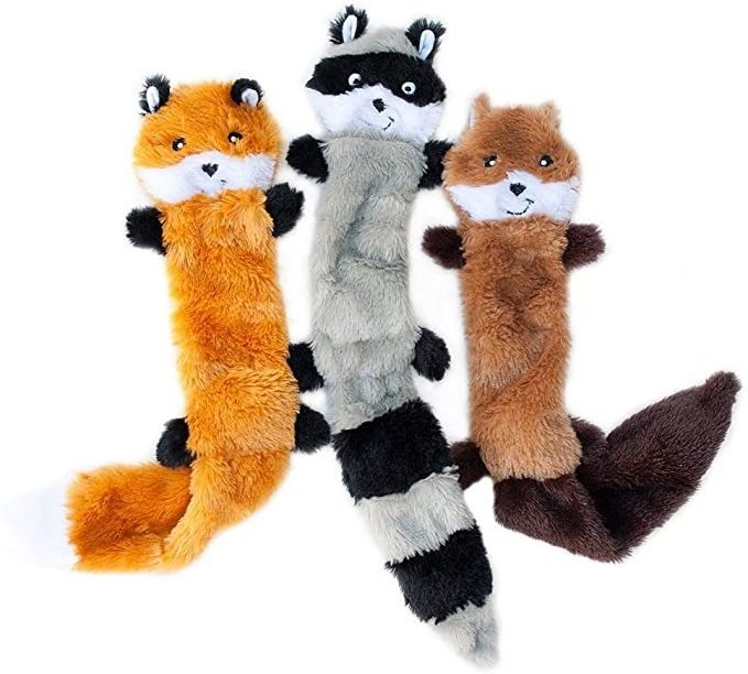 Skinny Peltz No Stuffing Squeaky Plush Dog Toy, Fox, Raccoon, and Squirrel Dog Puzzle Toy Pet Sounding Toys