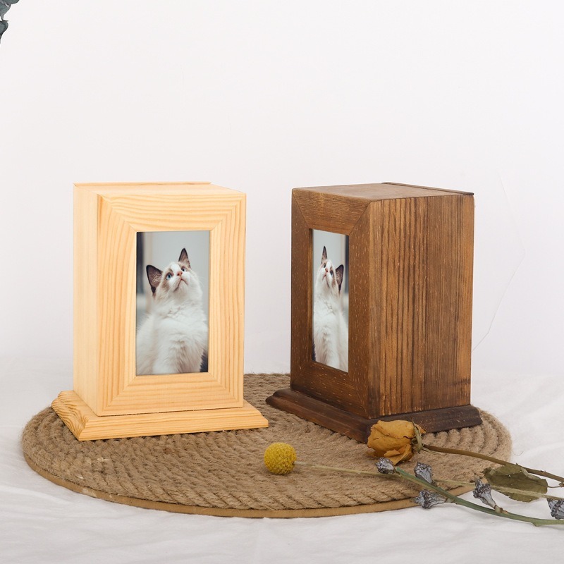 Custom Wood Cat Pet Dog Urns For Dogs Ashes With Photo Animal Wooden Box Solid Wood Pets Ashes Memorial Box Cremation