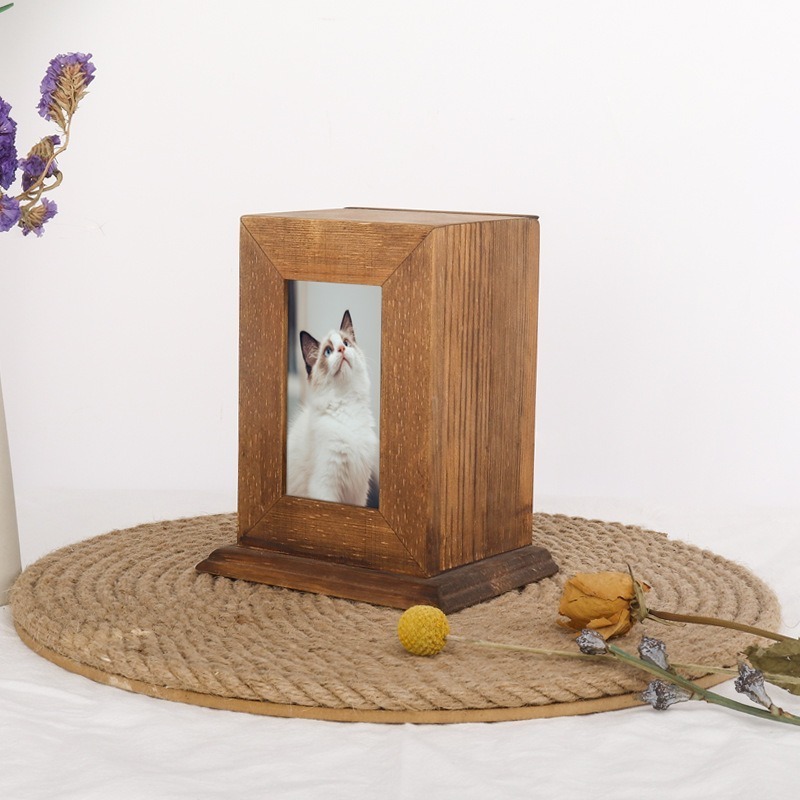 Custom Wood Cat Pet Dog Urns For Dogs Ashes With Photo Animal Wooden Box Solid Wood Pets Ashes Memorial Box Cremation