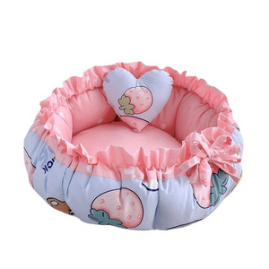 High-end Luxury Princess Pet Bed With Lace Donut Plush Pet Dog Cat Bed