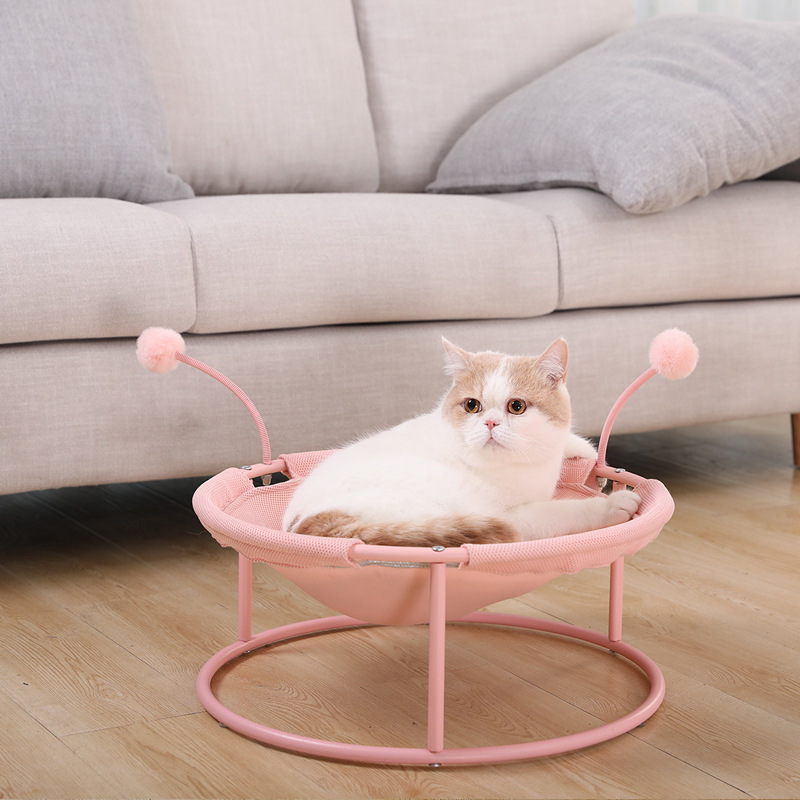 Cat Hammock Bed Summer, Soft Mesh Elevated Hanging Cat Swing Sleeping Bed Nest with 2 Sticks Free Standing for Indoor Cat