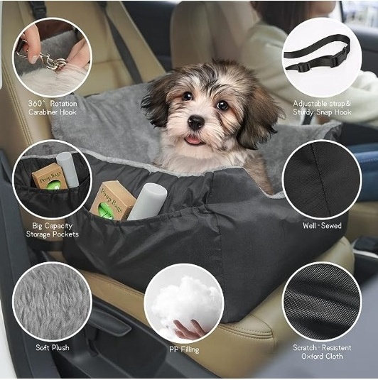 Detachable and Washable cotton pet car seat for small dogs and cats kitten puppy with Storage Pockets