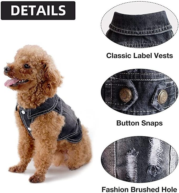 Pet Clothes Dog Jeans Jacket Cool Blue Denim Coat Small Medium Dogs Lapel Vests Classic Hoodies Puppy Vintage Washed Clothes