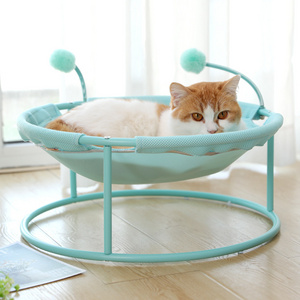 Cat Hammock Bed Summer, Soft Mesh Elevated Hanging Cat Swing Sleeping Bed Nest with 2 Sticks Free Standing for Indoor Cat