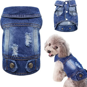 Pet Clothes Dog Jeans Jacket Cool Blue Denim Coat Small Medium Dogs Lapel Vests Classic Hoodies Puppy Vintage Washed Clothes