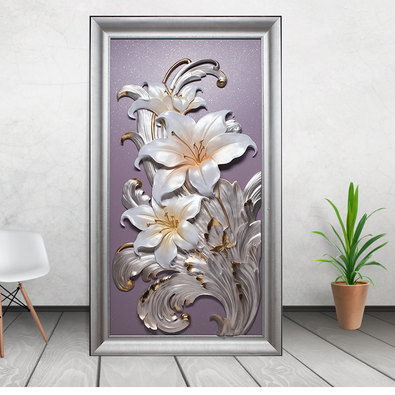 Luxury Wall Hanging Big Size Painting Lily 3d Resin Wall Art Decor Flower Painting For Living Room