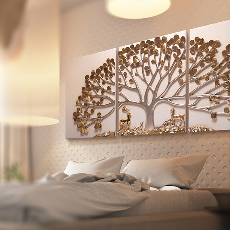 Big Size Golden Tree 3d Home Decoration For Wall Wholesale Handmade Fashion Wall Hanging Luxury 3D Painting Decor