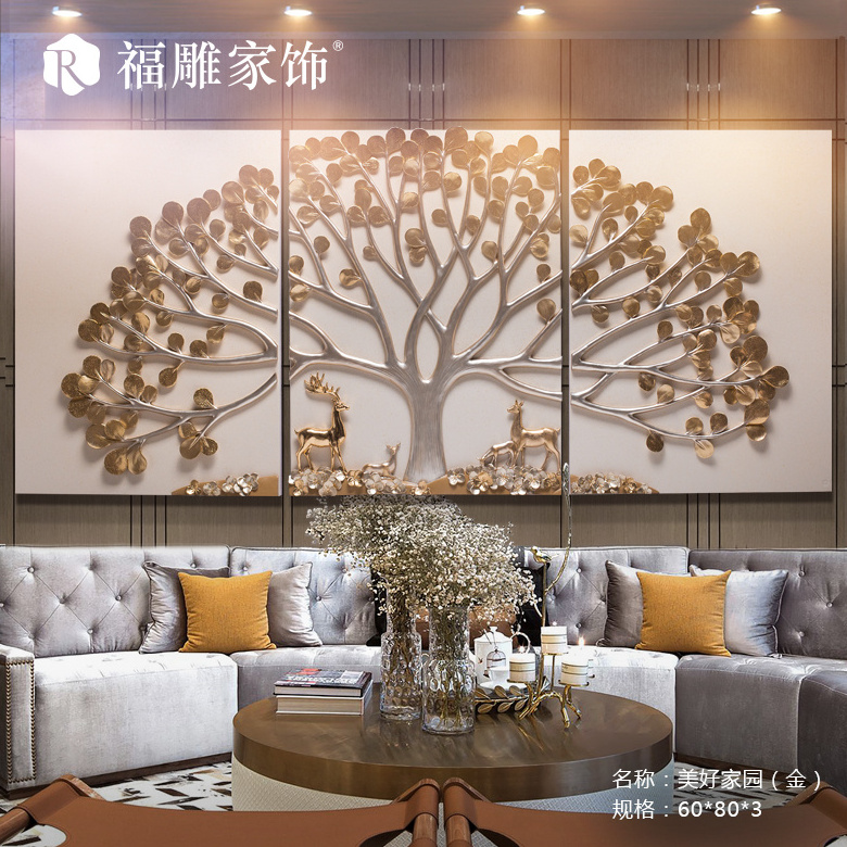 Big Size Golden Tree 3d Home Decoration For Wall Wholesale Handmade Fashion Wall Hanging Luxury 3D Painting Decor