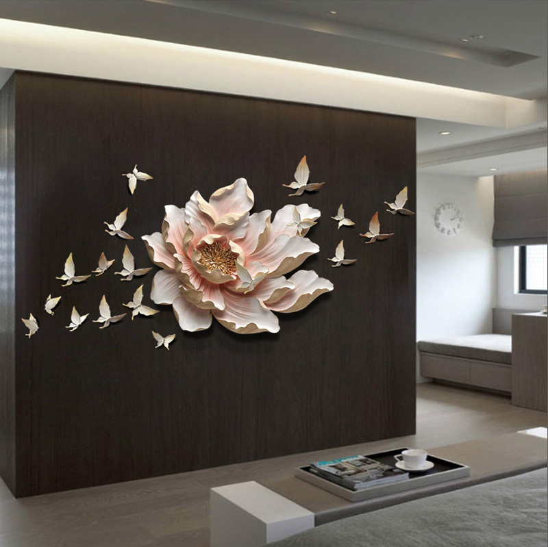 Relife Original Diy 3d Resin Flowers Butterflies Art Resin 3D Wall Decor For Living Room