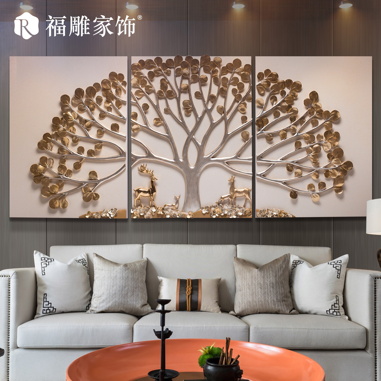 Relife tree painting resin luxury wall decor 3 panels handmade art wall painting