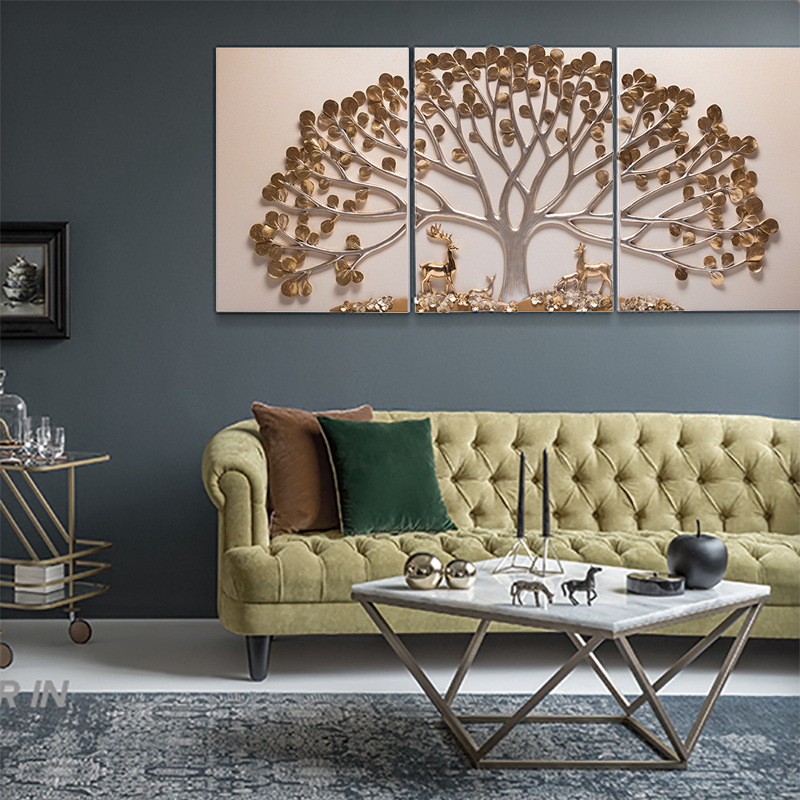 Big Size Golden Tree 3d Home Decoration For Wall Wholesale Handmade Fashion Wall Hanging Luxury 3D Painting Decor