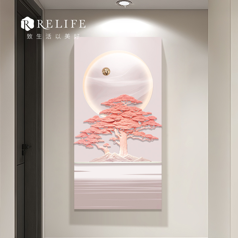 3D money tree design living room hallway lighting pink golden high-end decorative painting resin wall decoration