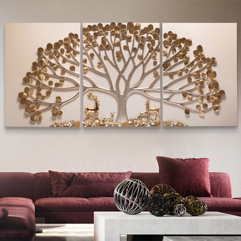 Big Size Golden Tree 3d Home Decoration For Wall Wholesale Handmade Fashion Wall Hanging Luxury 3D Painting Decor