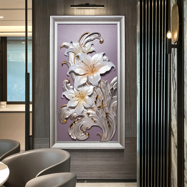 Luxury Wall Hanging Big Size Painting Lily 3d Resin Wall Art Decor Flower Painting For Living Room