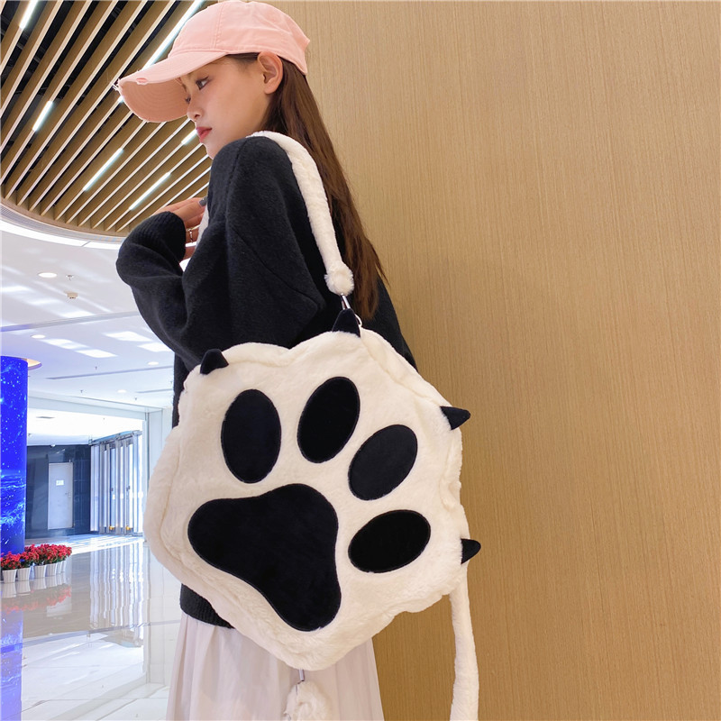 Cute Cat Paw Shoulder Bag 2023 New Design Plush Backpack Soft Girl Large Capacity Students Quirky Backpacks