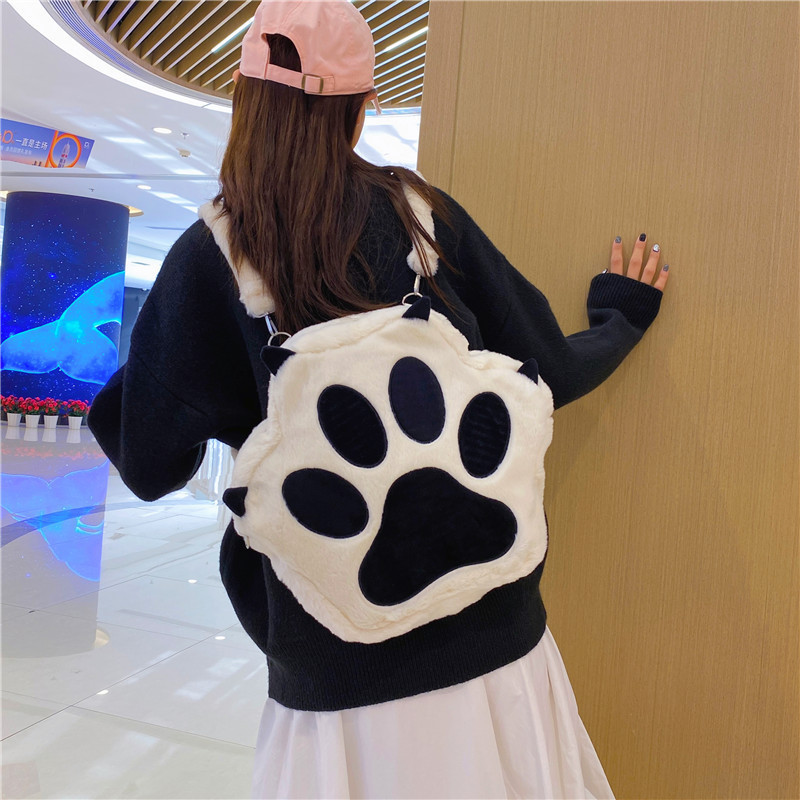 Cute Cat Paw Shoulder Bag 2023 New Design Plush Backpack Soft Girl Large Capacity Students Quirky Backpacks