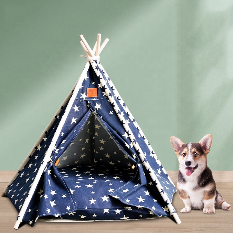 Relipet RL-PD130 Pet Teepee House Indian Tents Wood Canvas Teepee Fold Away Pet Tent Furniture Cat Bed