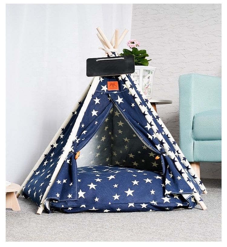 Relipet RL-PD130 Pet Teepee House Indian Tents Wood Canvas Teepee Fold Away Pet Tent Furniture Cat Bed