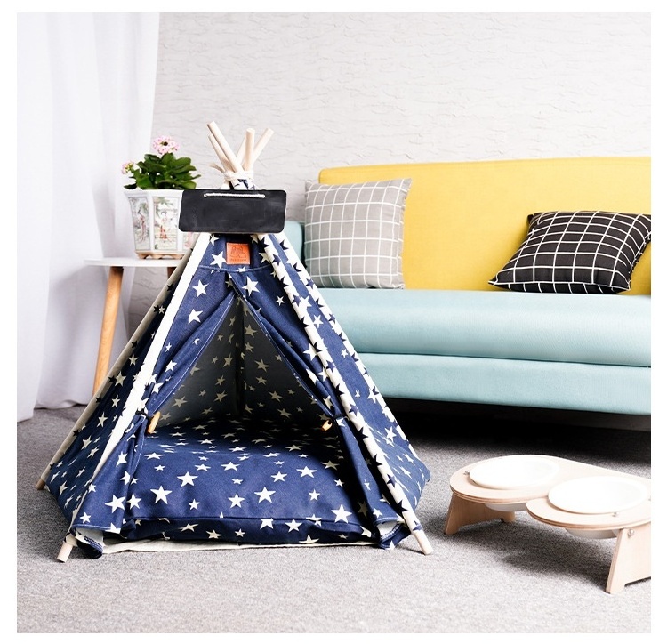 Relipet RL-PD130 Pet Teepee House Indian Tents Wood Canvas Teepee Fold Away Pet Tent Furniture Cat Bed