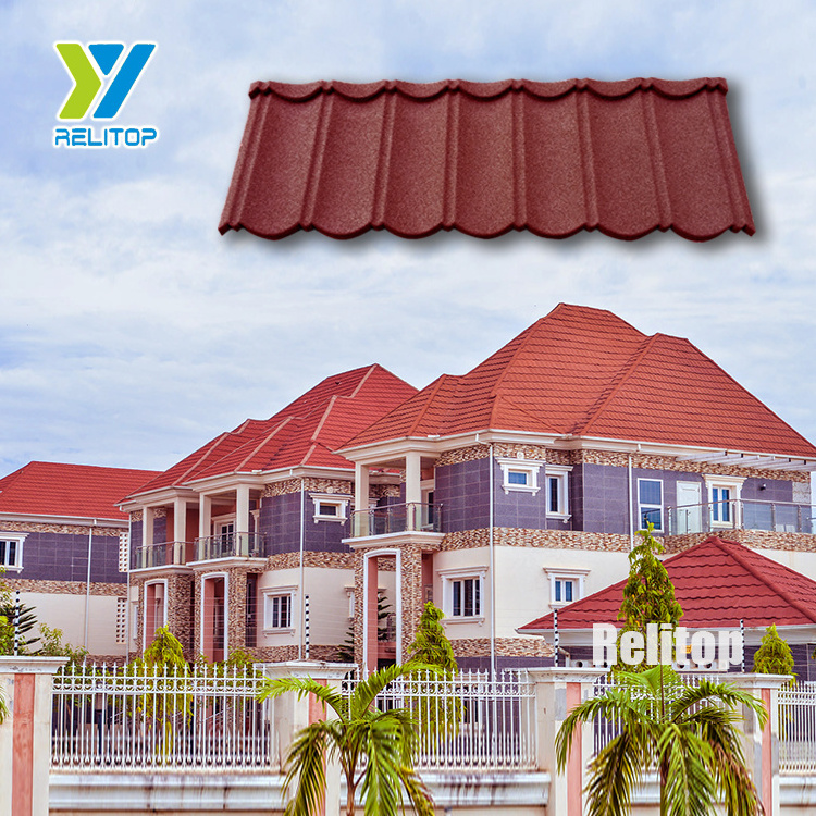 Relitop Stone Coated Steel Roof Tile Black Color Classic Style Roofing Sheet Seven Waves Stone Chips Step Tile